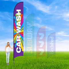 Feather banners with reinforced stitching for durability