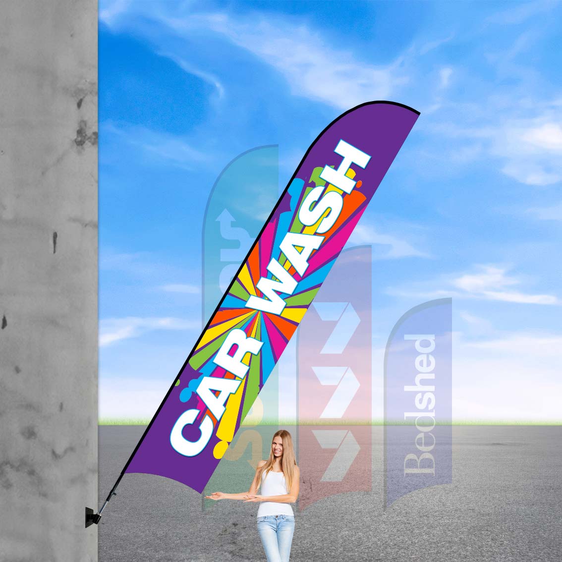 Indoor promotional flags with vibrant designs for shop signage