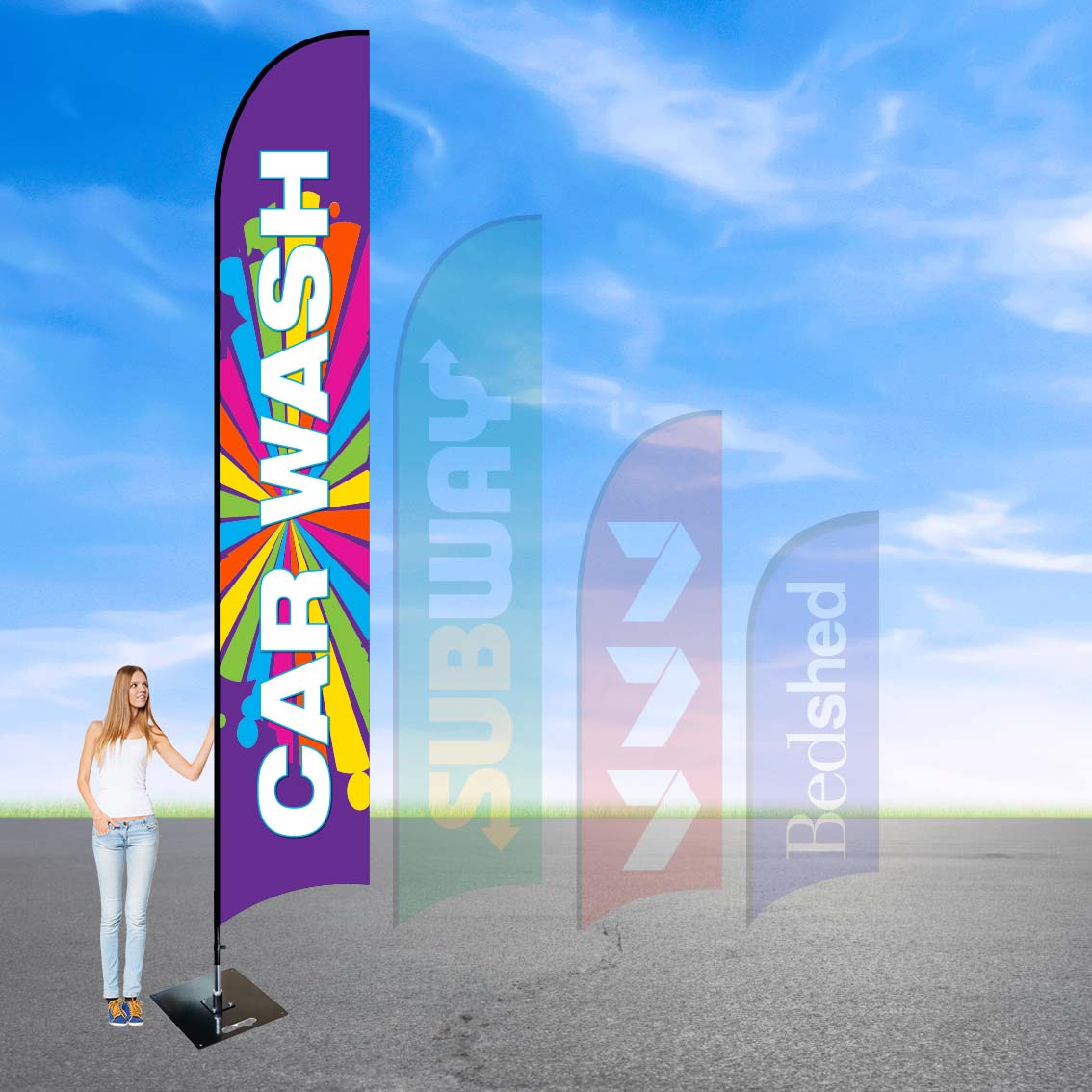 Durable feather flags with plate base for event promotions