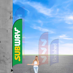 Large custom feather banners for sports event advertising
