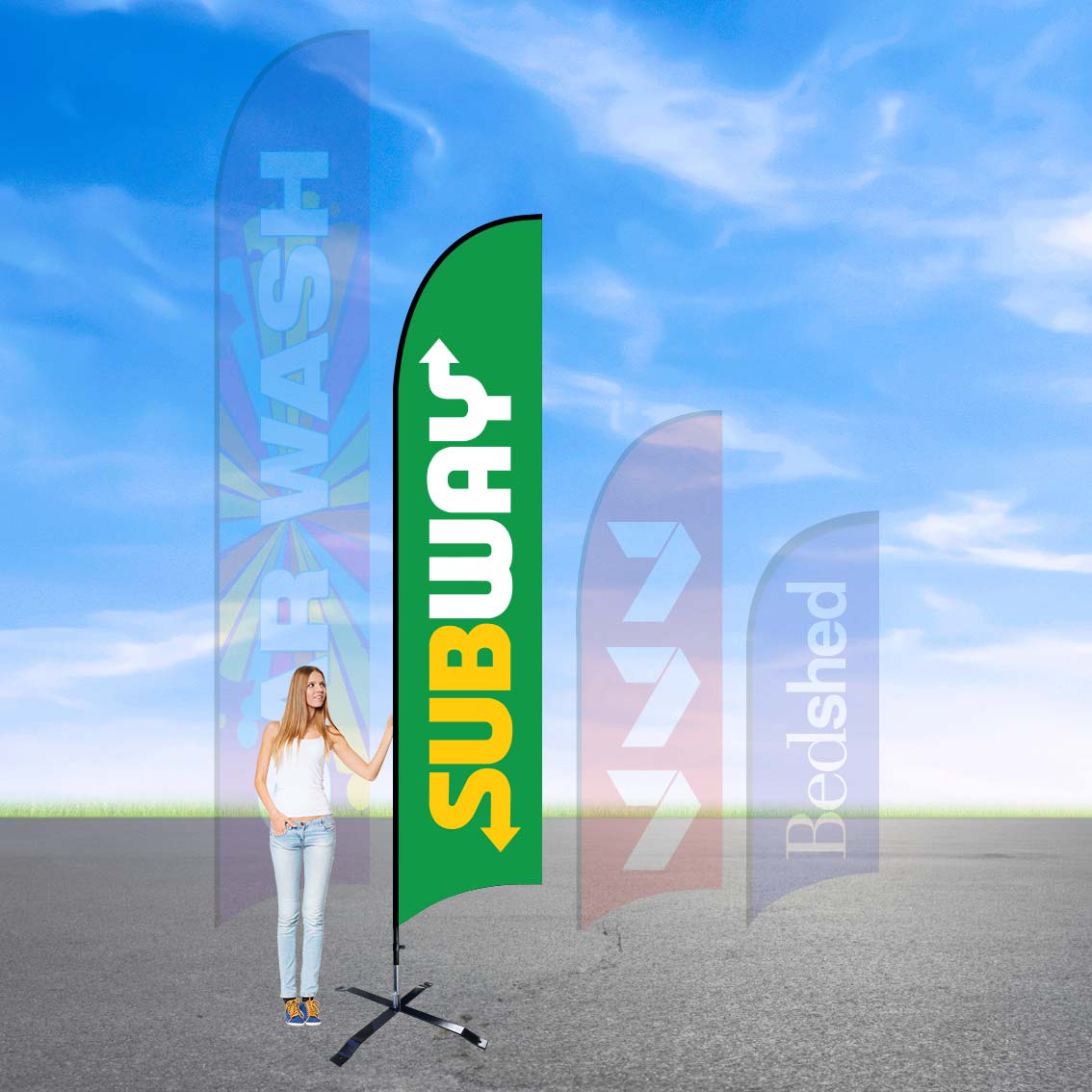 Vibrant promotional flags for festival branding displays