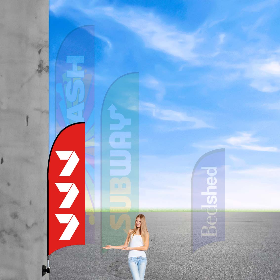 Custom feather banners with vibrant colours for outdoor Australian events