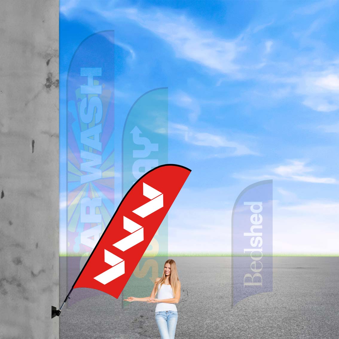 Medium feather flags with angle mount for urban event promotions