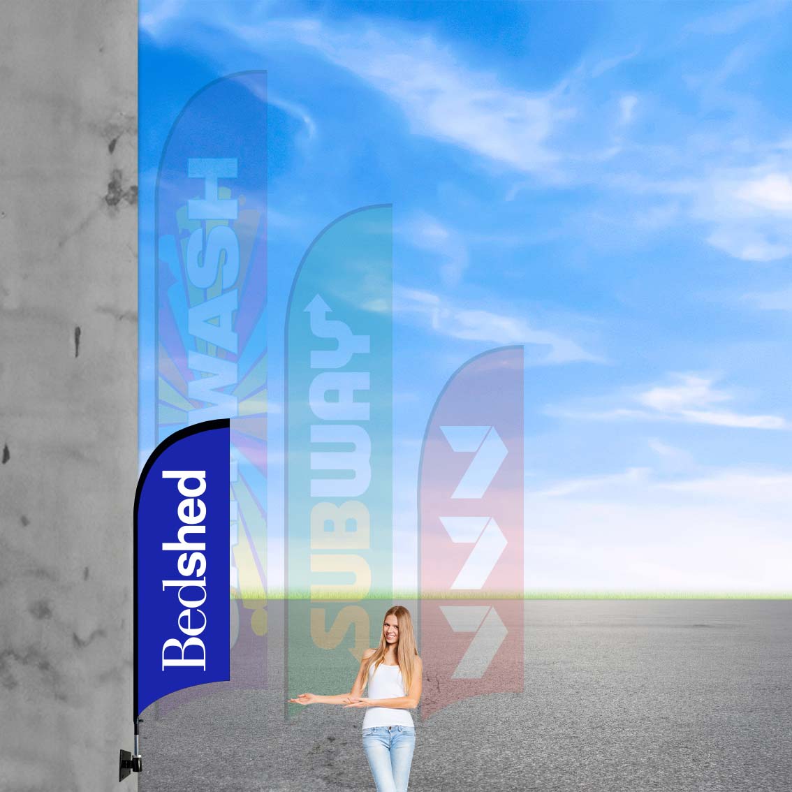 Advertising flag with wall bracket