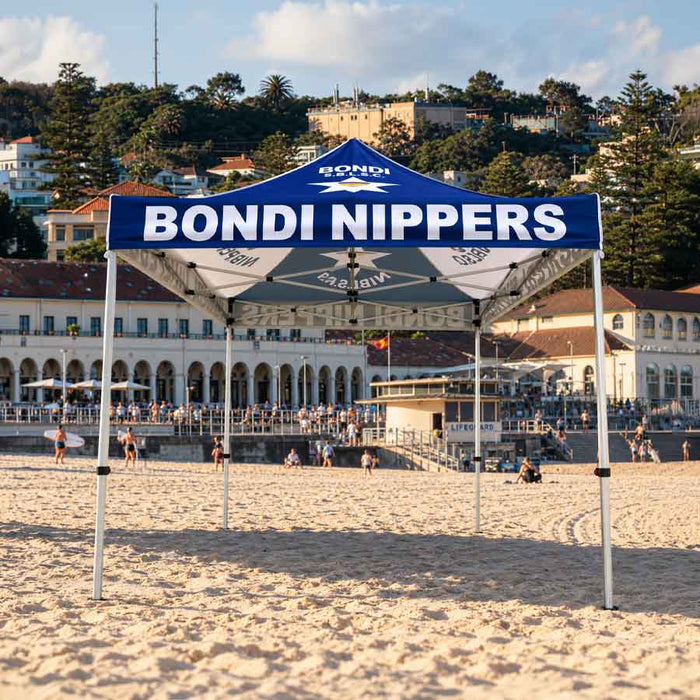 printed marquee on beach